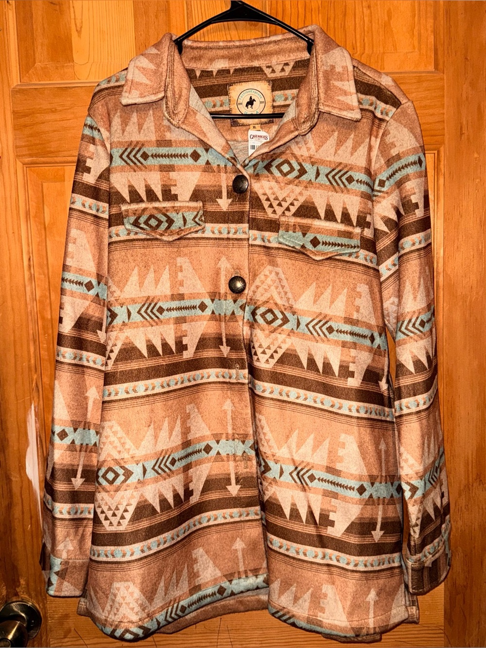 Aztec-Pattern Utility Jacket in Brown and Teal by OUTFITTERS